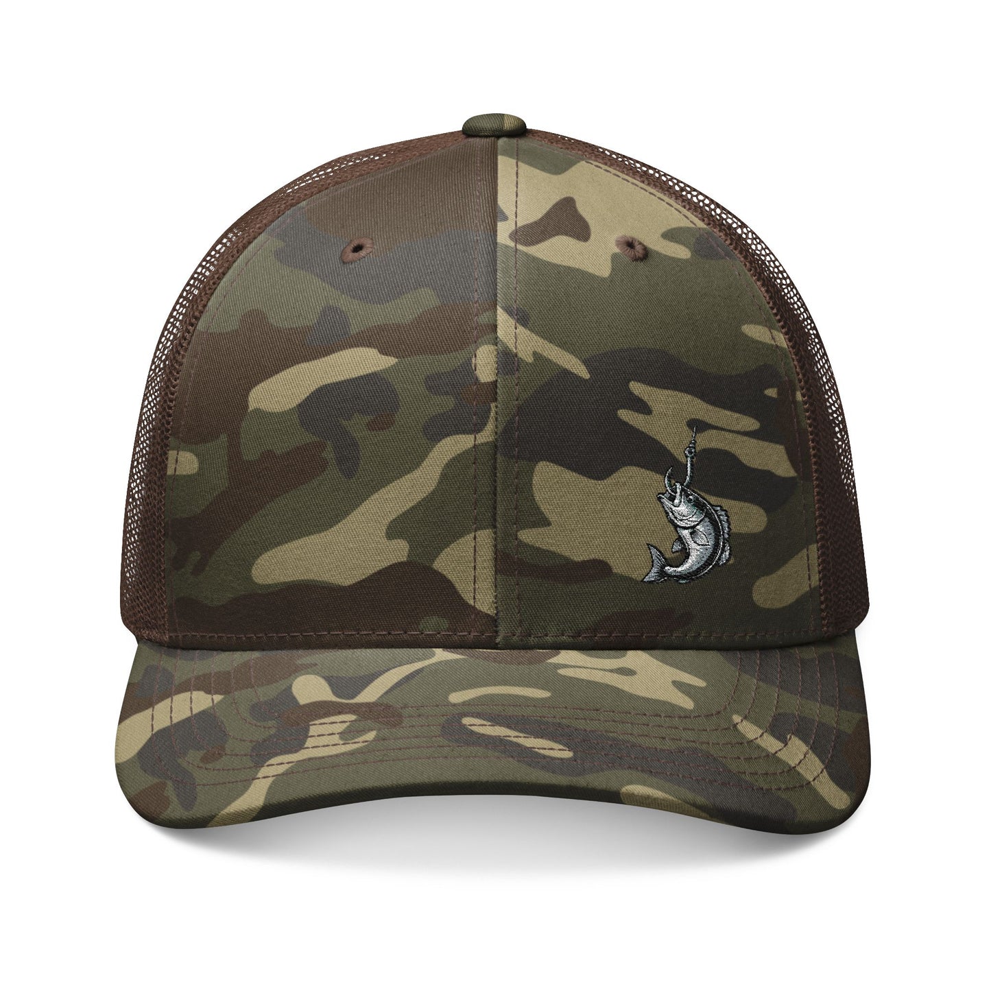 No Plans. Just Fishing. Camo Trucker Hat | Embroidered Fishing Hat
