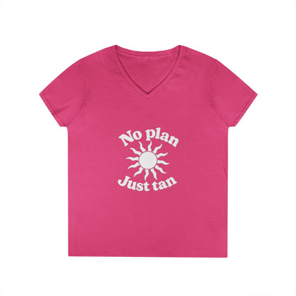 No Plan. Just Tan. | Women's Beach & Lake Life V-Neck T-Shirt