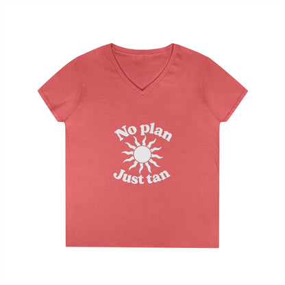 No Plan. Just Tan. | Women's Beach & Lake Life V-Neck T-Shirt