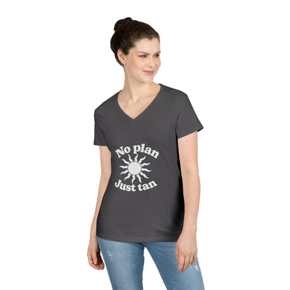 No Plan. Just Tan. | Women's Beach & Lake Life V-Neck T-Shirt