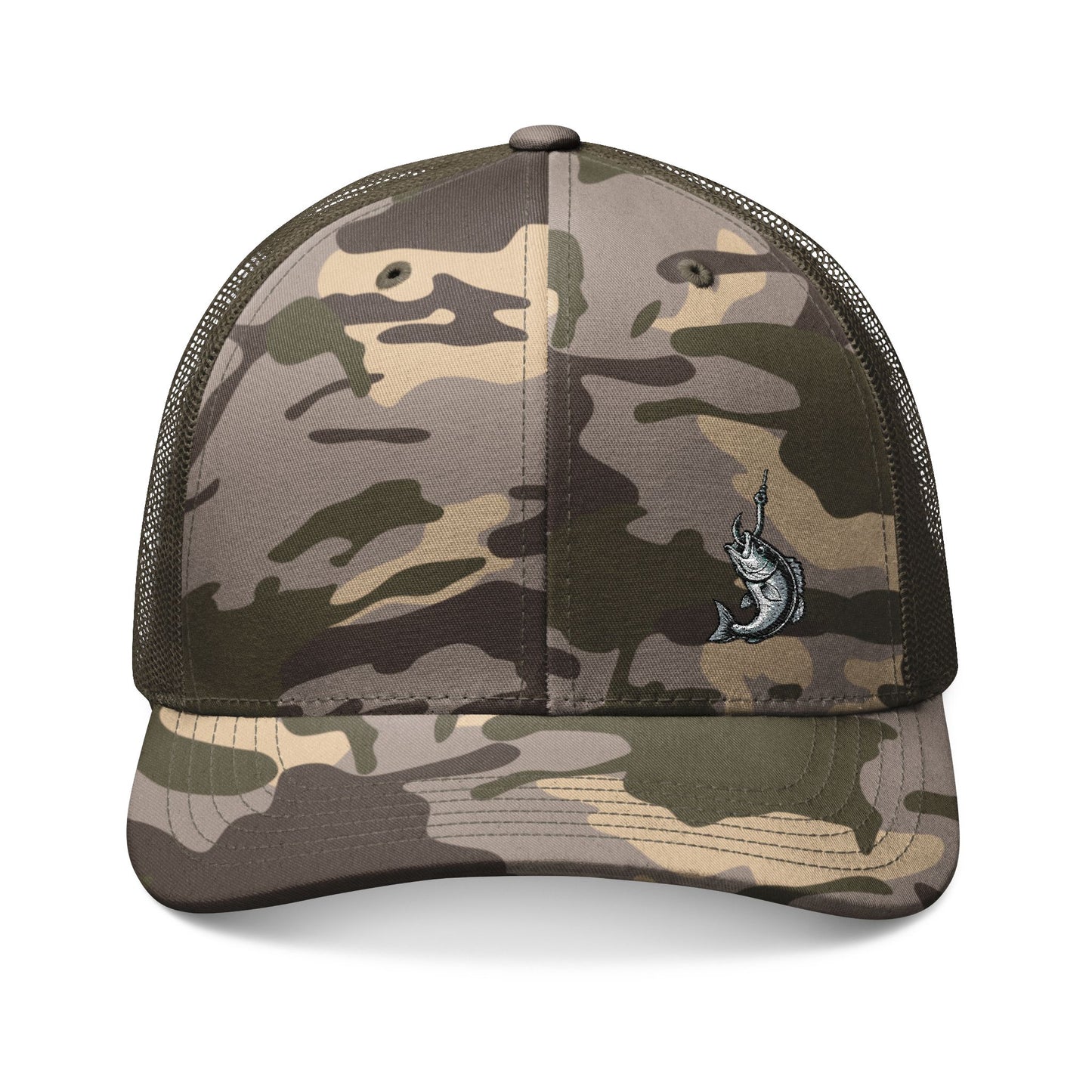 No Plans. Just Fishing. Camo Trucker Hat | Embroidered Fishing Hat