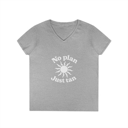 No Plan. Just Tan. | Women's Beach & Lake Life V-Neck T-Shirt