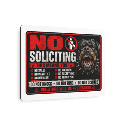 No Soliciting Metal Sign | Funny Aggressive Door & Wall Sign