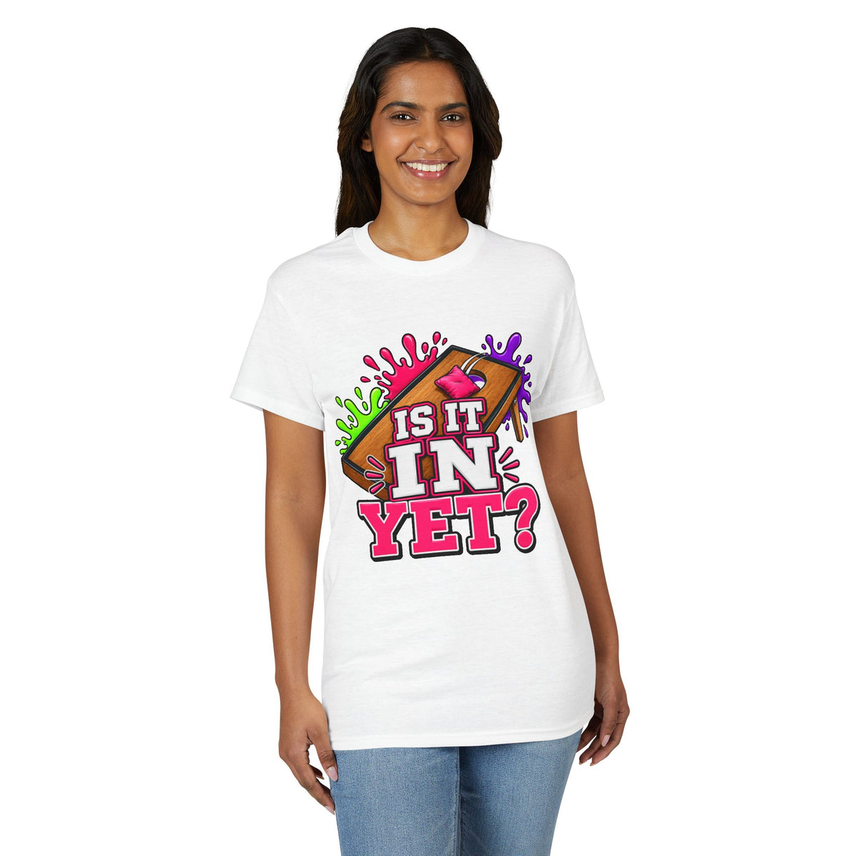 Is It In Yet? | Funny Cornhole T-Shirt
