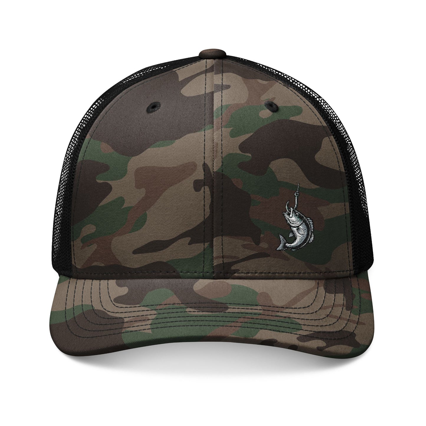 No Plans. Just Fishing. Camo Trucker Hat | Embroidered Fishing Hat