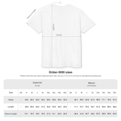 Gildan 8000 DryBlend unisex T-shirt size chart